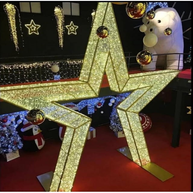 Decoración navideña LED personalizada, escultura acrílica, motivo de estrella gigante, motivo de estrella de Navidad 3D, decoración de calle y jardín
