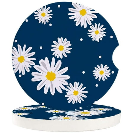 

ZHANZZK White Daisy Blue Set of 6 Car Coaster for Drinks Absorbent Ceramic Stone Coasters Cup Mat with Cork Base for Home Kitchen Room Coffee Table Bar Decor