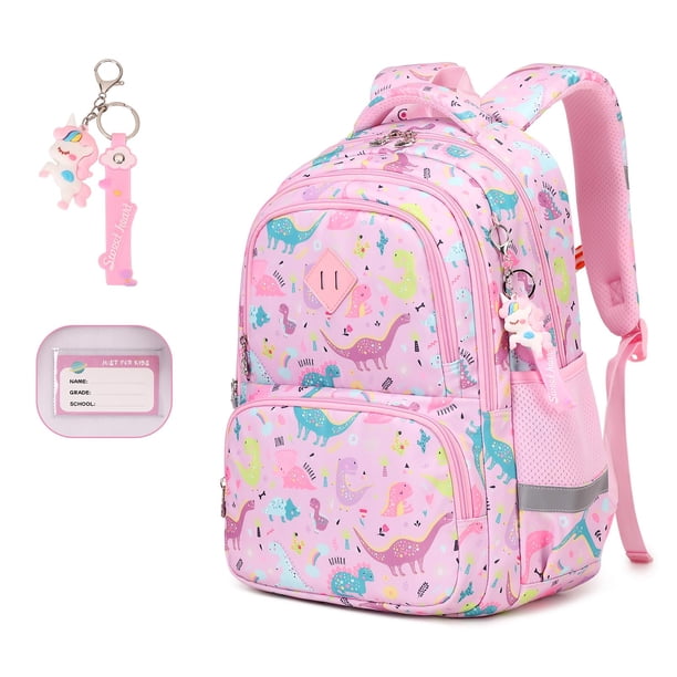 Mochila MUSEVOS Kids Kids impermeable con estampado kawaii rosa/dinosaurio