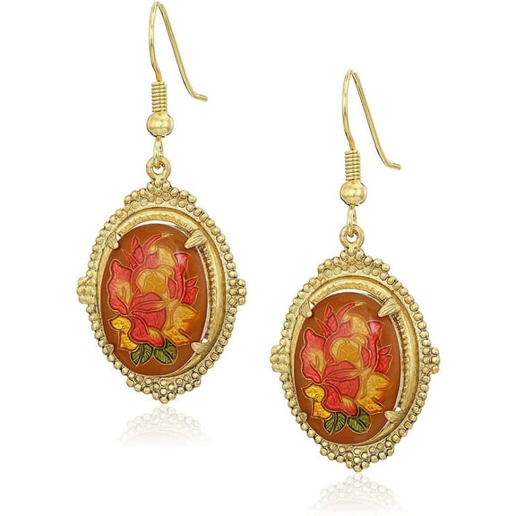 1928 Jewelry Classic Orange Floral Oval Stone Drop Earrings