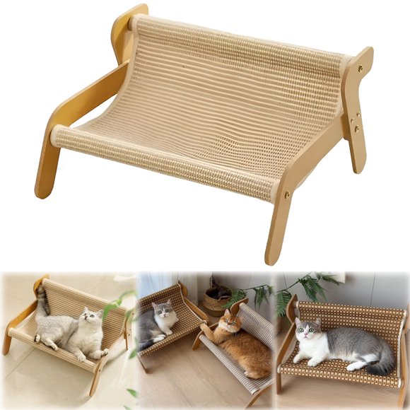 Cat Scratching Post with Lounge,2 in 1 Sisal Cat Scratcher and Hammock Chair, Wavy Design Pet Bed with Cooling Mat, Wear-Resistant Cat Furniture for Indoor Cats,A