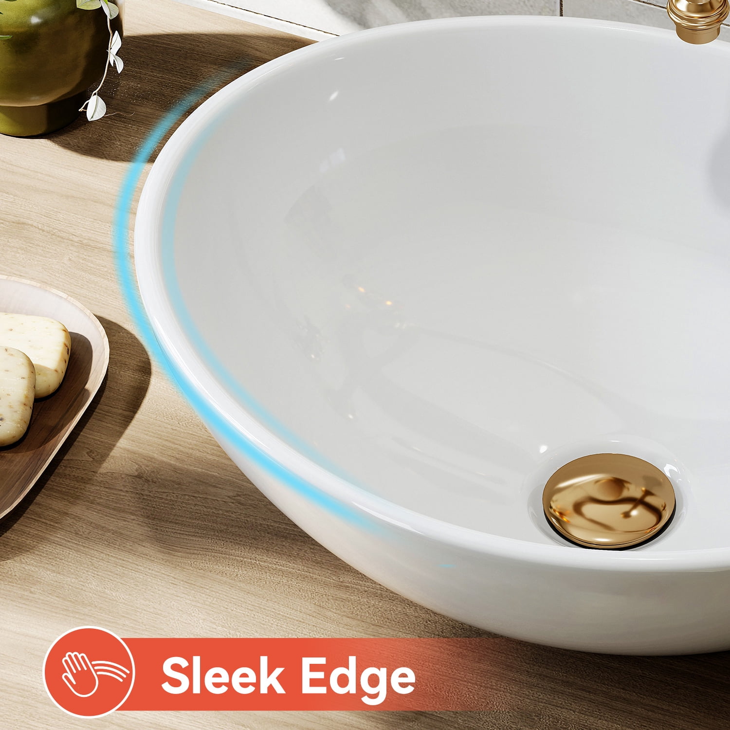 HOROW Bathroom Vessel Sink, 16'' X 13'' Oval Modern Above Counter Vanity White Porcelain Ceramic