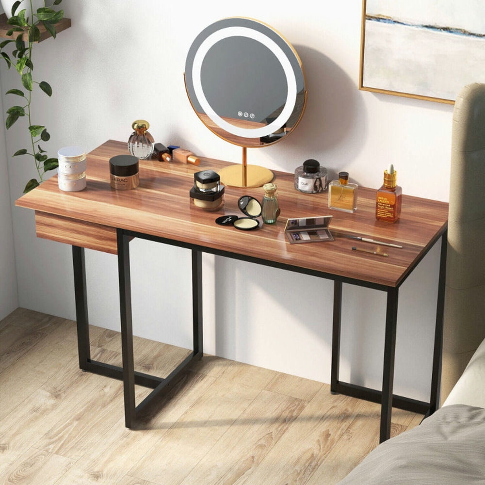 Demi Bonn 48" Computer Desk with Metal Frame and Adjustable Pads, Small Home Office Desk Study Writing Table, Walnut