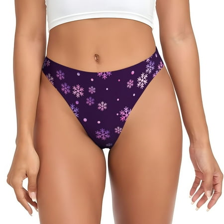 Qokaie Purple Snow Flakes Printed Women s Cotton Thong Underwear  Sexy Breathable Panties G-string-XX-Large