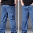 thumbnail image 7 of hotojiny Jeans for Men Pull on Elastic Waist Loose Fit Denim Pants Big and Tall Straight Leg Stretch Chambray Trousers Streetwear XL-5XL, 7 of 7