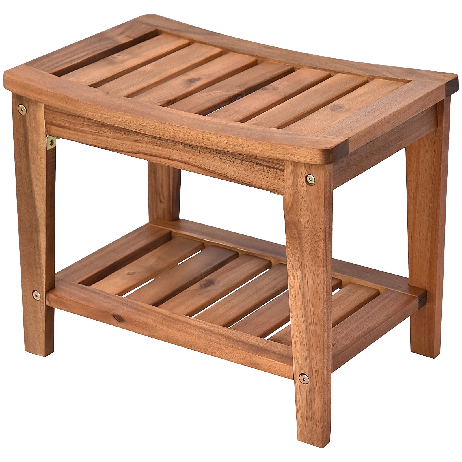 Compact Water Resistant Acacia Wooden Sturdy Bathroom Stool Storage