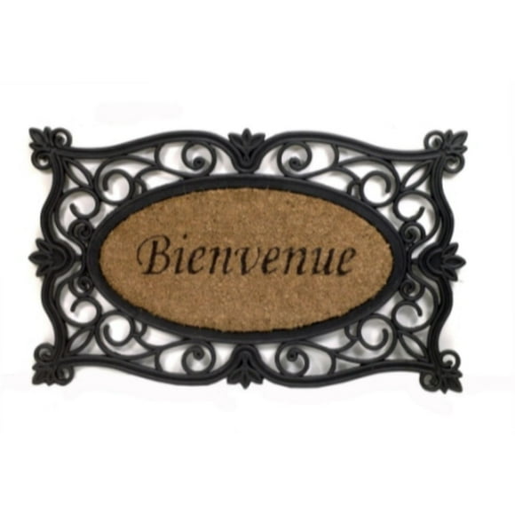 VICTORIAN BIENVENUE TAPIS DE PORTE EN CAOUTCHOUC ET COIR