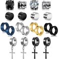 thumbnail image 1 of 10 Pairs Magnetic Stud Earrings for Men Stainless Steel Magnetic Earrings, Non-Piercing Cross Dangle Hoop Earrings Unisex Gauges Clip on Earring CZ Ma, 1 of 4