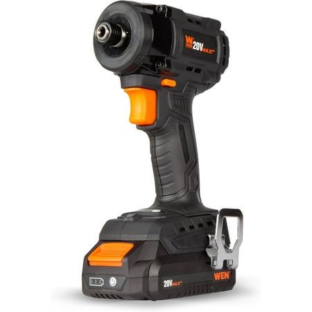 WEN 20V Max 1/4-Inch Brushless Cordless Compact 3-Speed Impact Driver with 2.0 Ah Lithium-Ion Battery and Charger (20136)