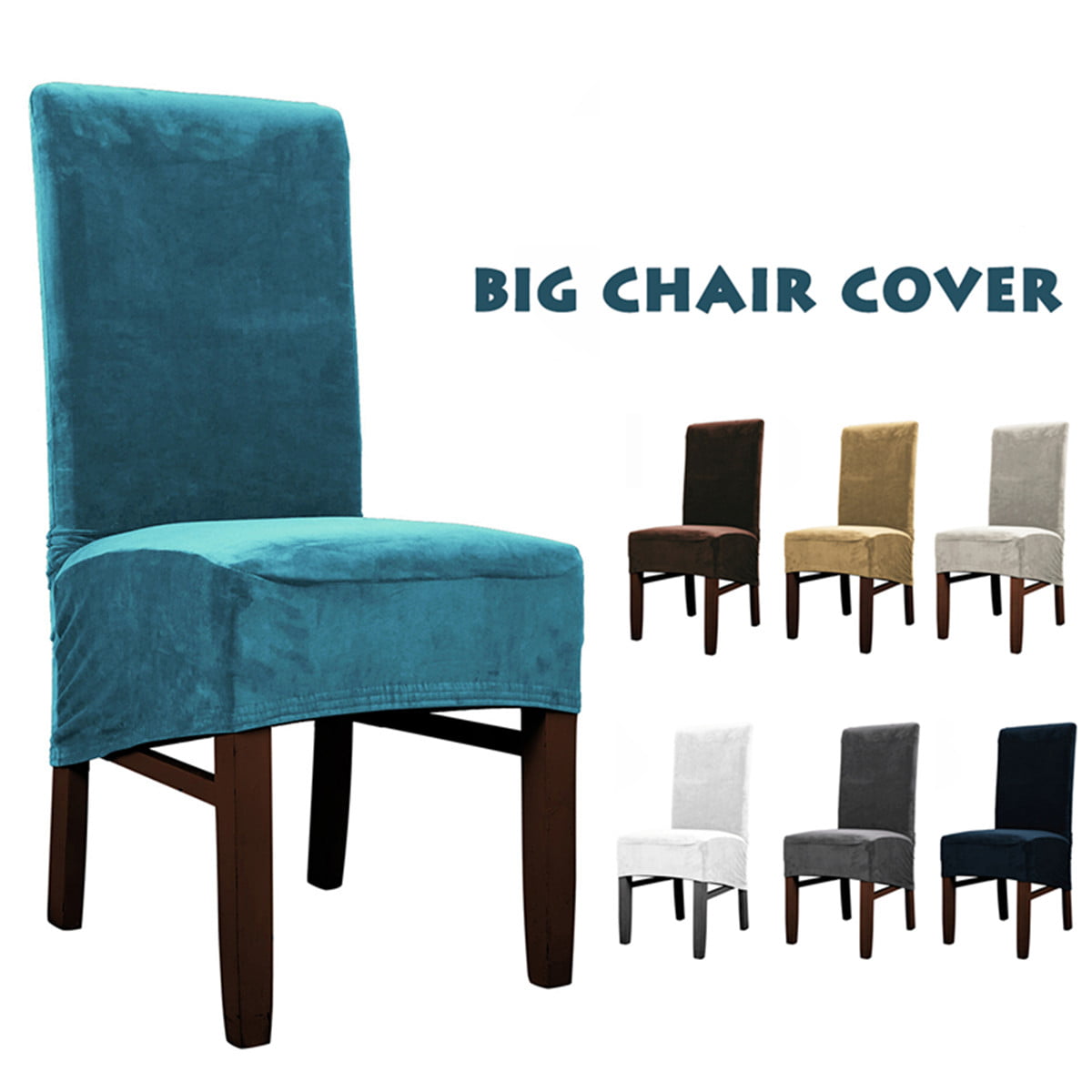 1x Removable Elastic Chair Slipcovers Solid Color Short Dinning Room Seat Covers 