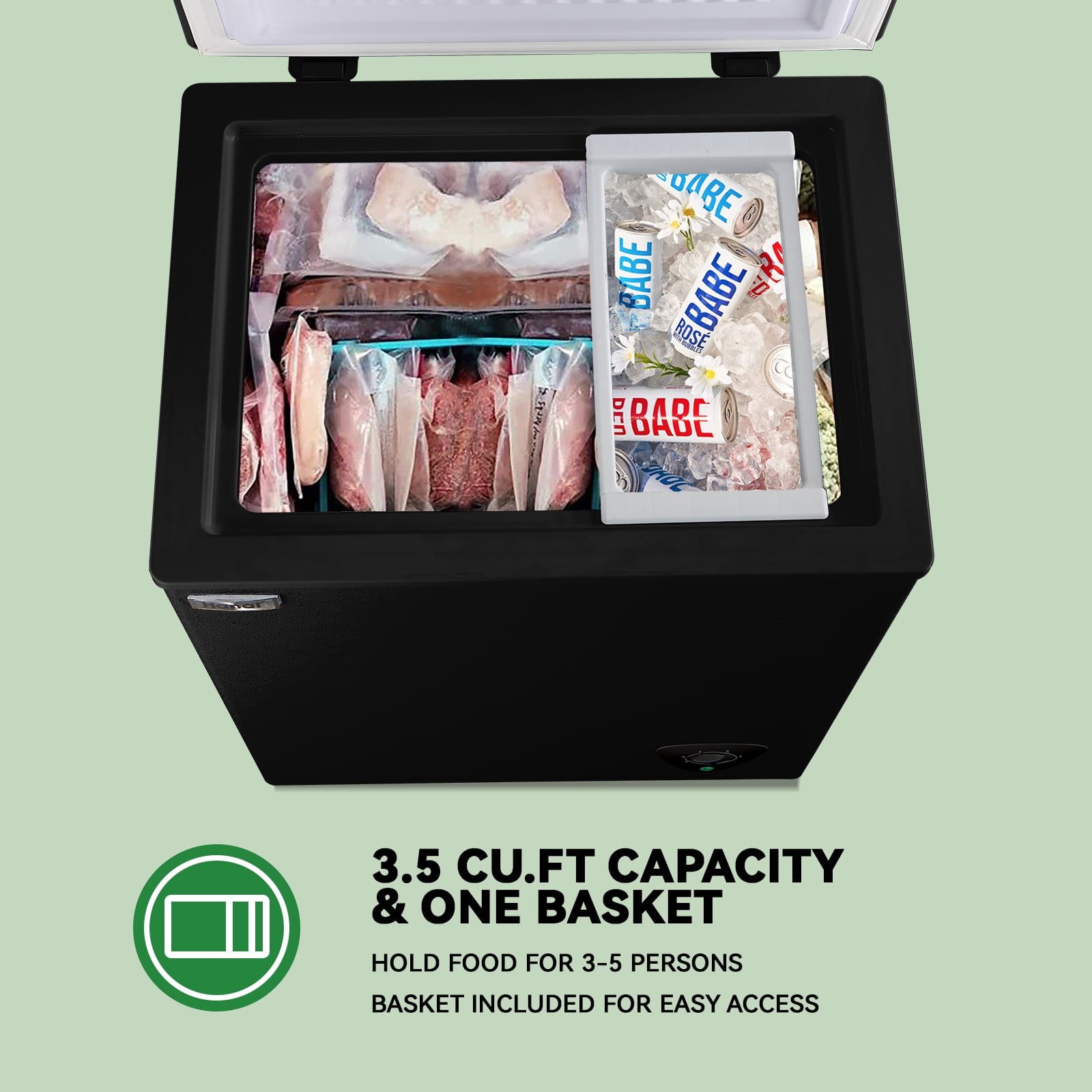 Chest Freezer Small Deep Freezers WANAI Mini Top Door Freezer Storage Basket 7 Temp Control Black