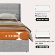 Einfach Queen Size Lift up Platform Storage Bed Frame with Fabric Upholstered Wingback Panel Headboard, Light Gray