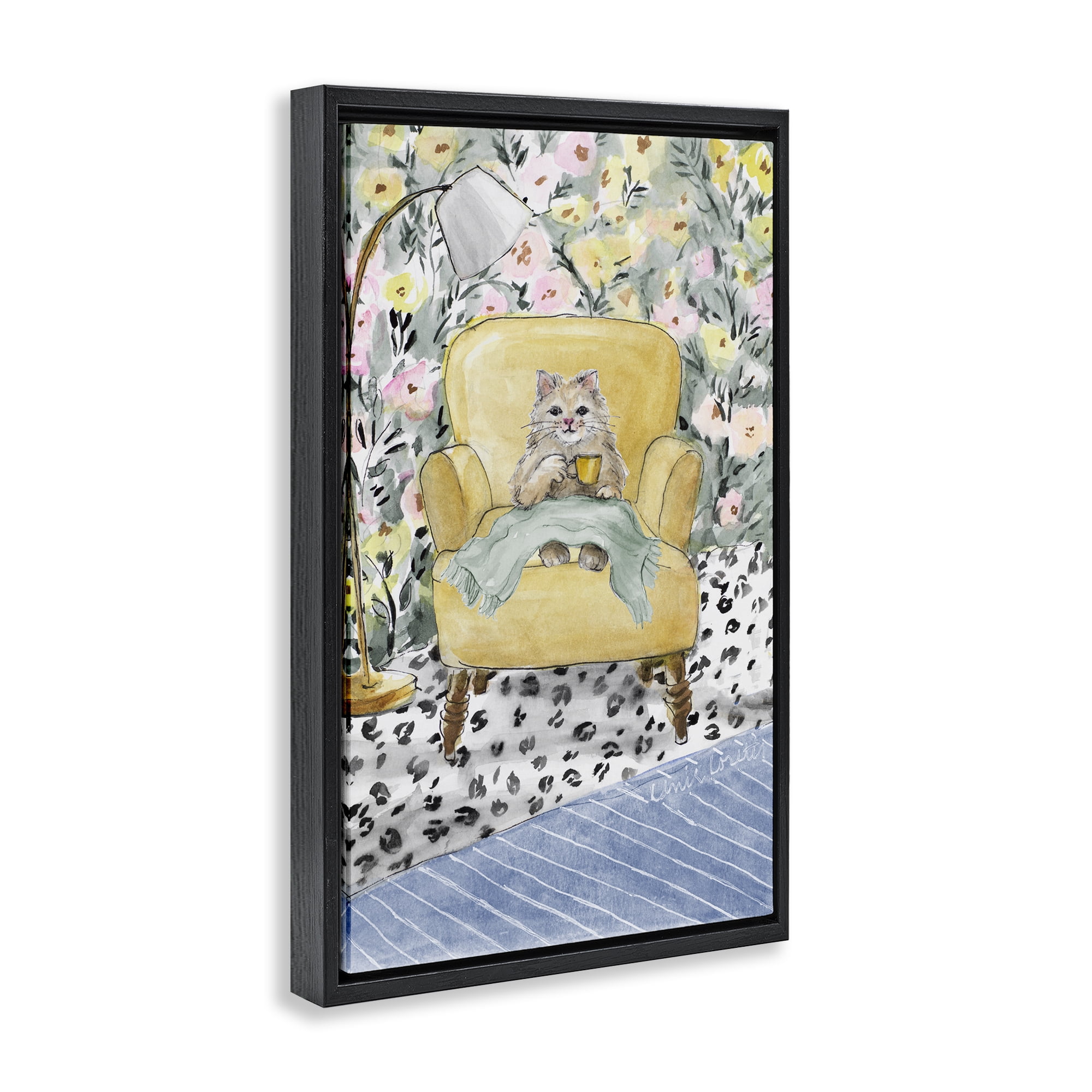 Stupell Industries Cozy Cat Relaxing Black Framed Floater Canvas Wall Art, design by Lanie Loreth