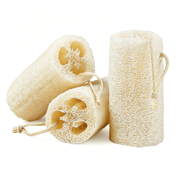 BPPEG 3 Pack Natural Loofah Sponge Exfoliating Body Scrubber 5 Inch|Organic luffa sponges,real plant fiber,gentle exfoliation for smooth skin,ideal for men women bath shower spa use