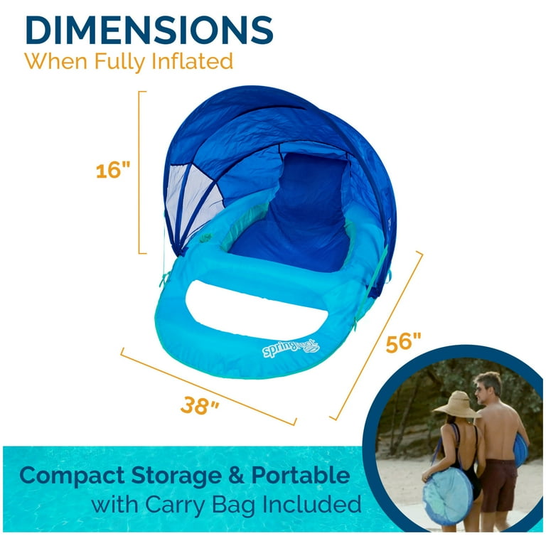 SwimWays Spring Float Recliner Lounge Chair with Canopy Pool Float for Adults
