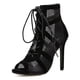 thumbnail image 1 of Zapatos de baile de caña alta para mujer, botas negras de salón, zapatos de salsa y tango, sandalias de tacón alto con recortes de malla para fiesta de moda para niña, verano, 1 of 4
