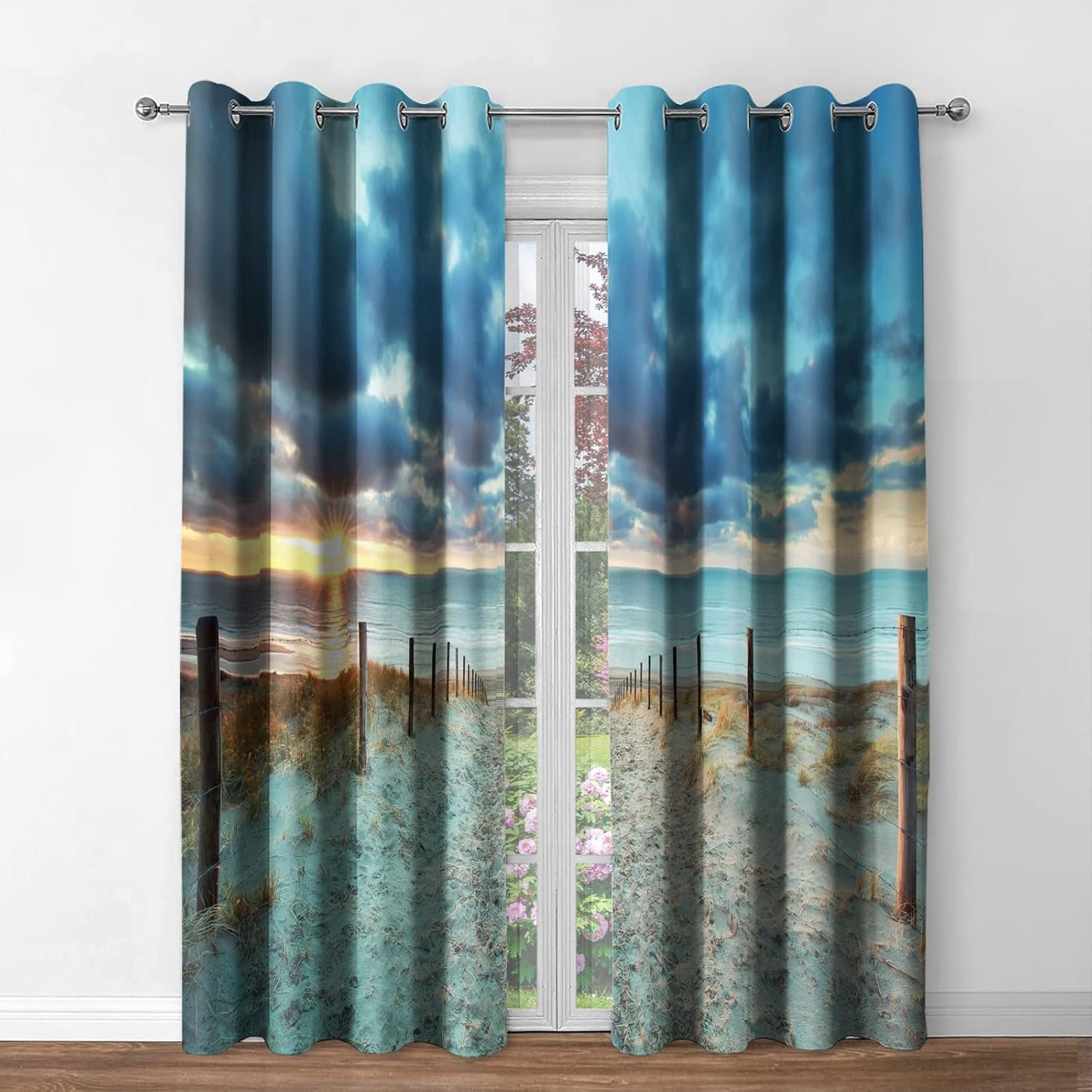 Beach Ocean Blackout Window Curtains - Costal Sunrise Sunset Natural Sky Sea Sand Landscape Decor Home Bedroom Living Room Grommet Window Drapes 2 Panels Set,42"x 54"