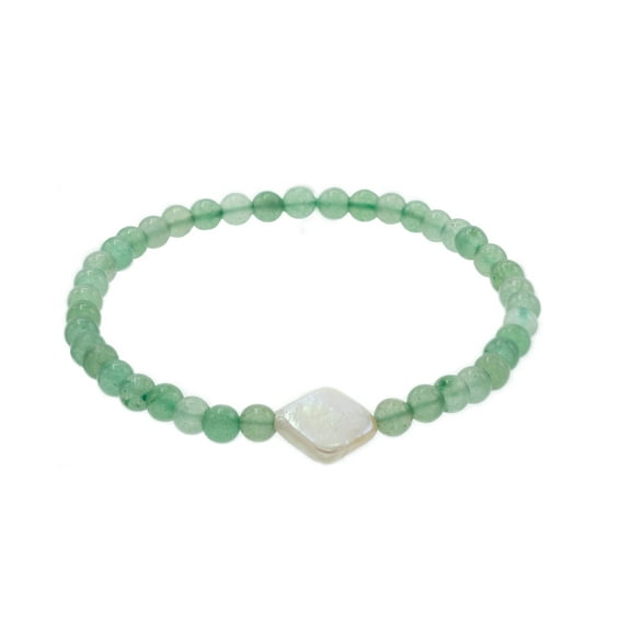 LTC Designs 4mm Green Aventurine Stretch Bracelet with  White Cultured Freshwater Pearl, 6.5" for Adults