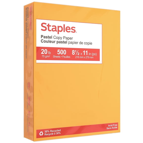 Staples Pastel Colored Copy Paper 8 1/2" x 11" Goldenrod Ream 14788