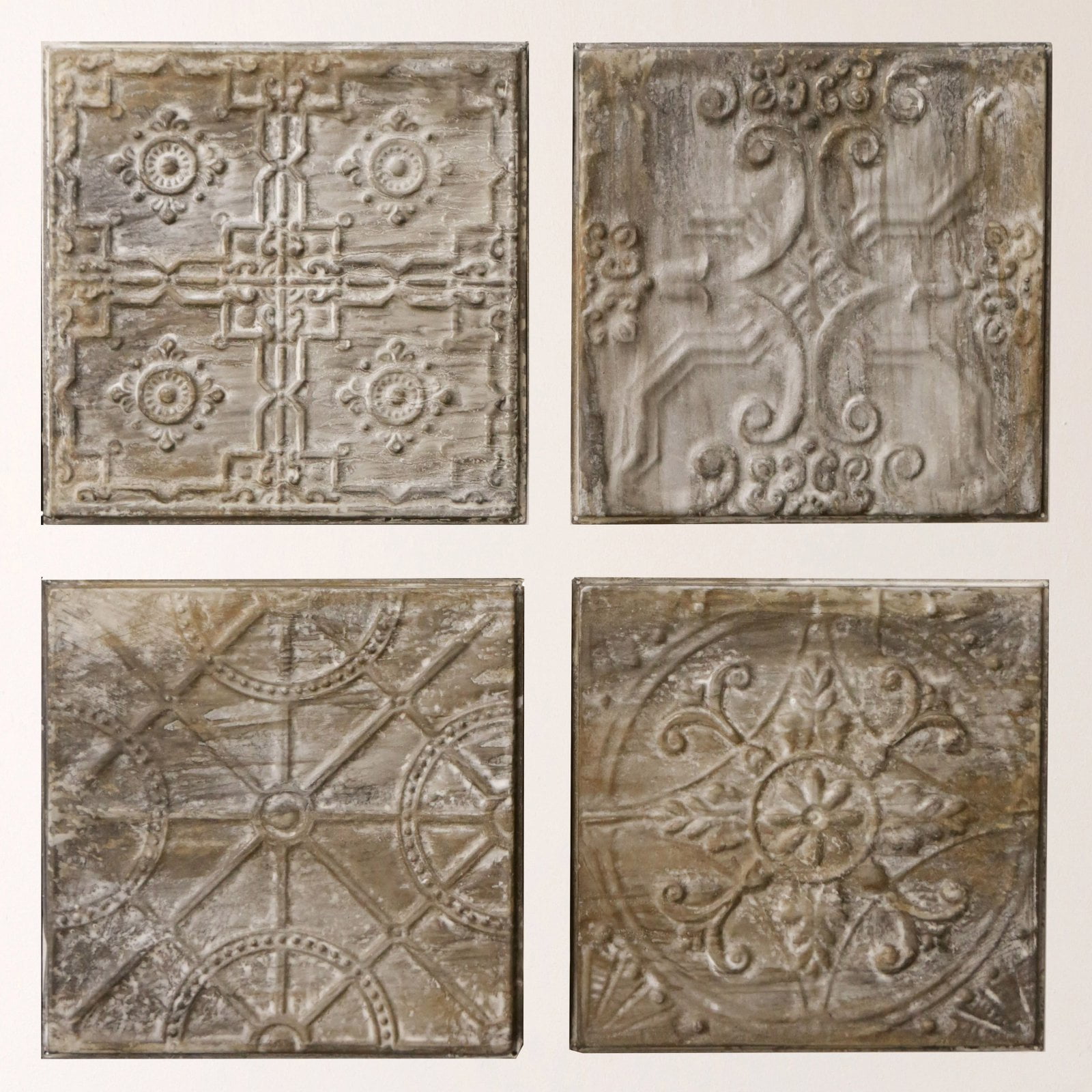 3R Studios Embossed Metal Tile Wall Sculptures Set of 4
