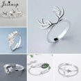 thumbnail image 2 of Anillo de dedo de cuerno de ciervo de Color plateado para mujeres y niñas, astas minimalistas, anillos ajustables de avión, estrella de cristal, anillo de Luna, regalos de navidad, 2 of 4