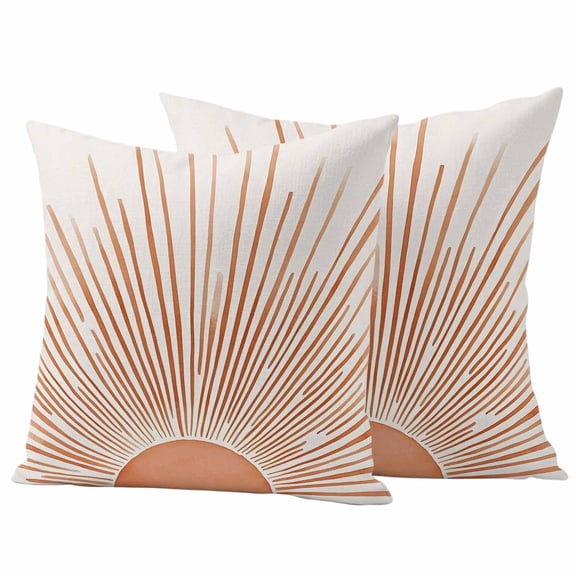 2 Pack Outdoor Waterproof Throw Pillows, Bohemian Orange Sun Light Decorative Square Pillow Case Patio Pillows for Chair Couch Sofa 16x16in