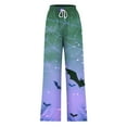 thumbnail image 4 of WXLWZYWL Halloween Pants for Women Plus Size Stretch Pants Casual Palazzo Sweatpants Bat Print Drawstring Wide Leg Pant Lounge Elastic Waist Sweatpant with Pockets, 4 of 4