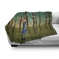 thumbnail image 3 of Mural Soft Flannel Fleece Throw Blanket, Blond Girl Got Lost in the Forest Following the Wooden Direction Signs on Trees, Cozy Plush for Indoor and Outdoor Use, 50" x 70", Multicolor, by Ambesonne, 3 of 6