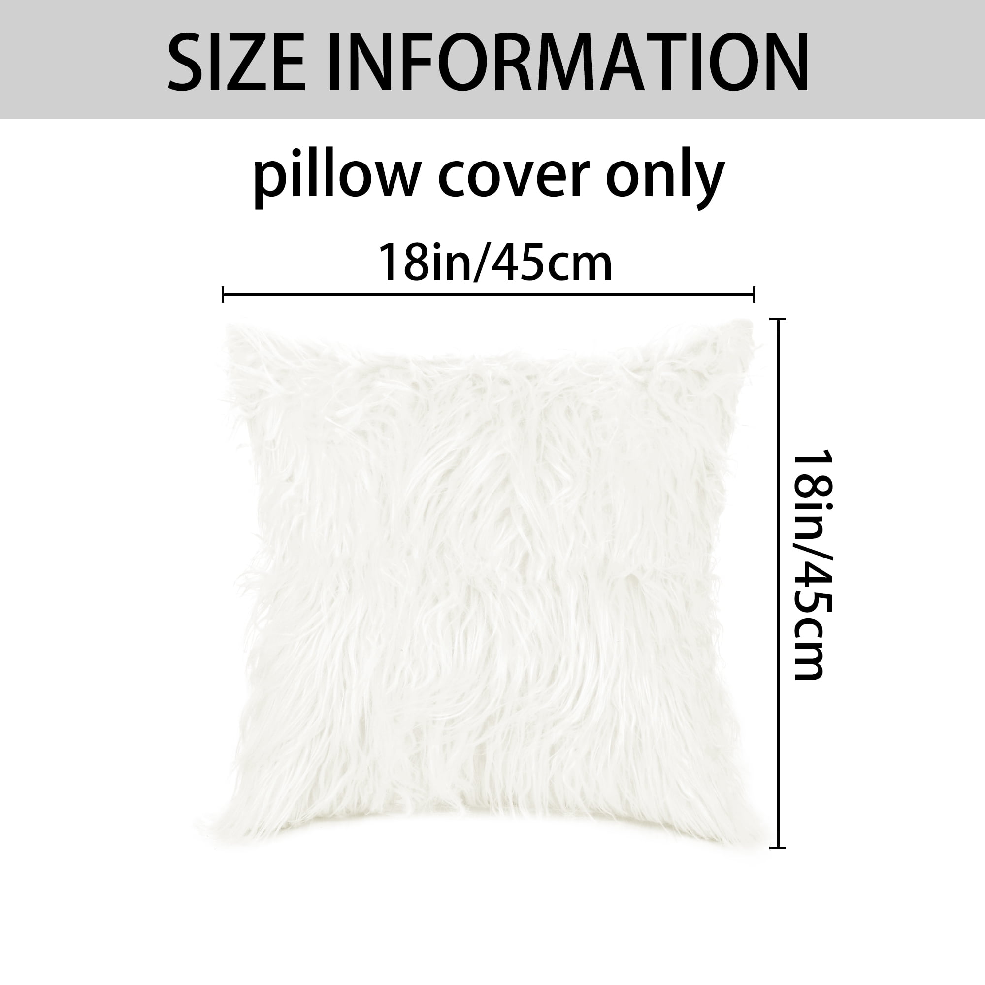 Unique Bargains Faux Fluffy Zipper Closure Cushion Covers Throw Pillow Covers (2 Count) White 18" x 18"