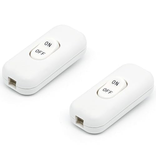 Inline Cord Switch 2-Pack White Button,Rated 6A 250V On/Off Electrical Wire Appliance Rocker Switches,for Bedroom Table Lamp Desk LED Lights