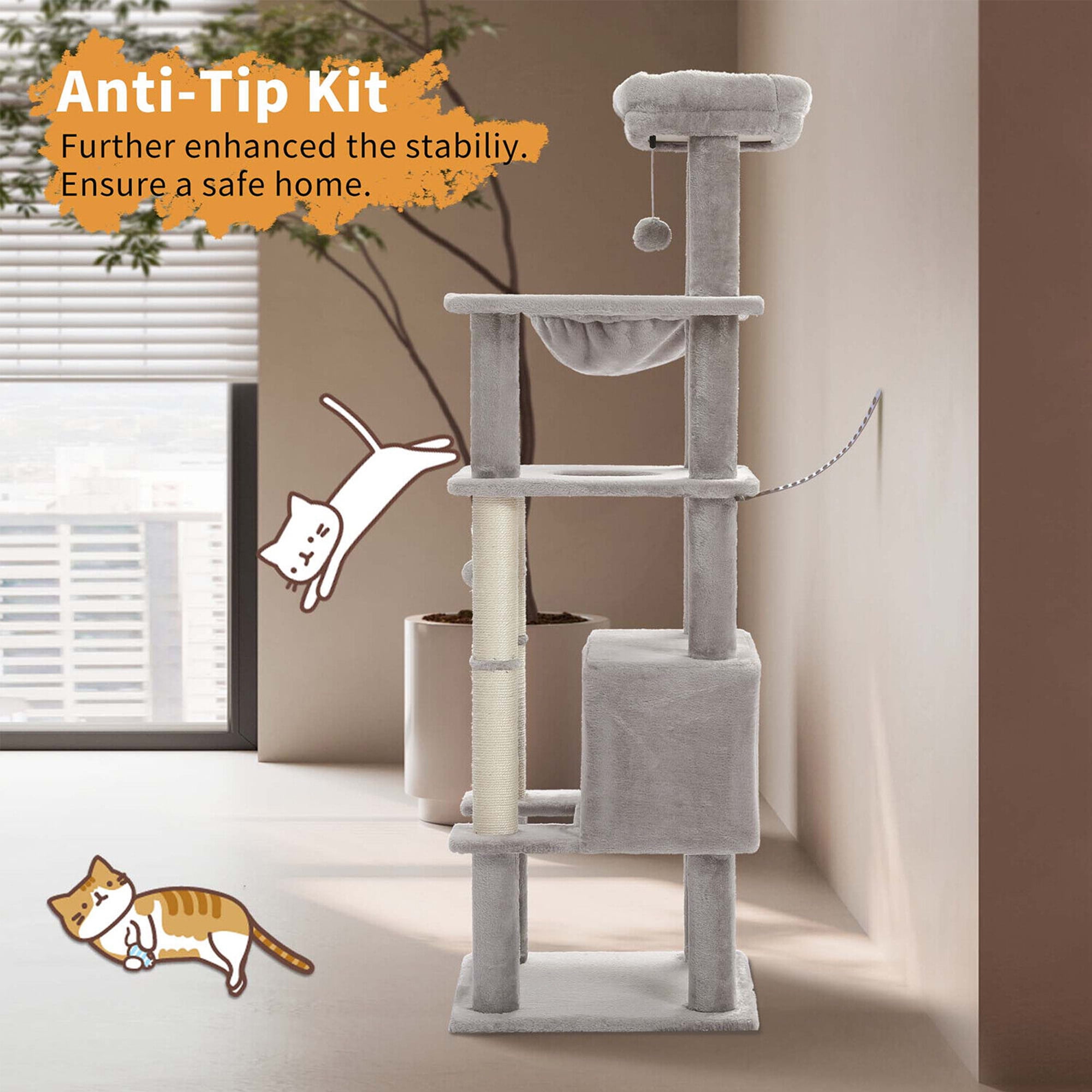 Kadyn 54" Cat Tree Tower for Big Cats, Cat Tree House Furniture with Hammock, Indoor Cat Condo for Adult Cats, Gray Kadyn 54" Cat Tree Tower for Big Cats, Cat Tree House Furniture with Hammock, Indoor Cat Condo for Adult Cats, Gray