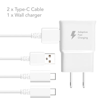 Ixir HTC Bolt Charger Fast Type-C USB 2.0 Cable Kit by Ixir - {Fast Wall Charger + 2 Type-C Cable}