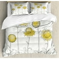 thumbnail image 1 of Yellow Flower Duvet Cover Set King Size, Hand Drawn Style Sunflowers on Twigs Petals Growth Botany Summertime, Decorative 3 Piece Bedding Set with 2 Pillow Shams, Pale Yellow Black, by Ambesonne, 1 of 3
