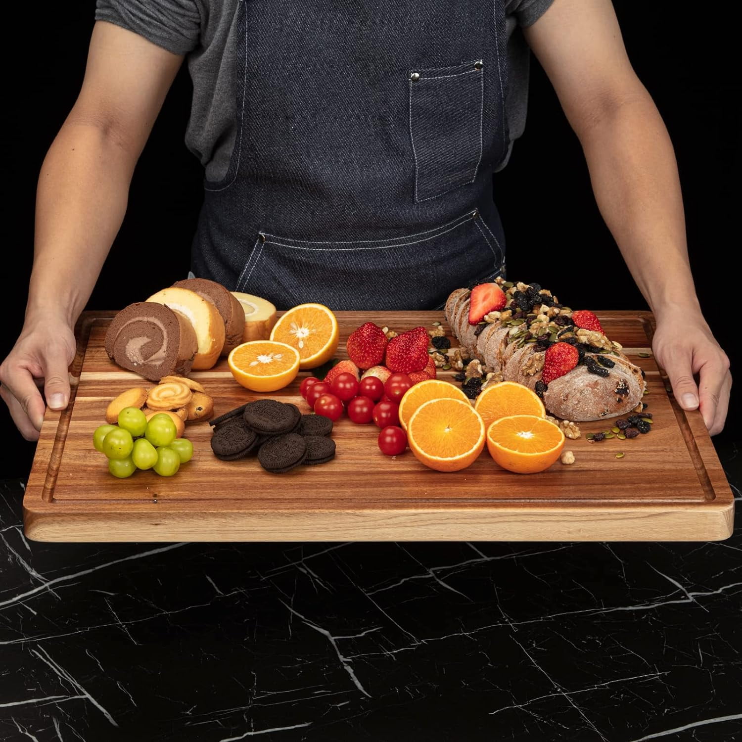 Acacia Wood Cutting Board Extra Thick Heavy Duty Chopping Board 24x18x1.2" Large Kitchen Board Durable Edge Grain Design with Juice Grooves for Cooking