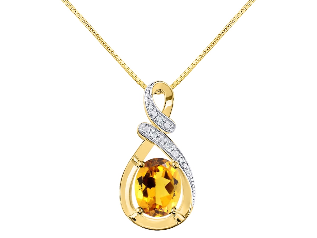 Rylos Diamond & Citrine / Yellow Topaz Pendant Necklace Set in Yellow