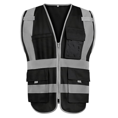 

GOGO 9 Pockets High Visibility Zipper Front Safety Vest With Reflective Strips Meets ANSI Standards