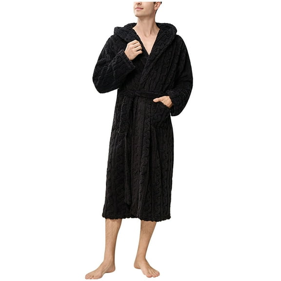 Hvyesh Mens Robe Plush Fleece Kimono BathrobeSoft Shower Towel Bath Robes Calf Length Housecoat for Spa Hotel Hot Tub