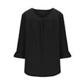 thumbnail image 7 of Pincandy Womens Plus Size Tops 3/4 Ruffle Sleeve Shirt Casual V Neck Pleated T Shirt Loose Fit Tunic Blouse, 7 of 7