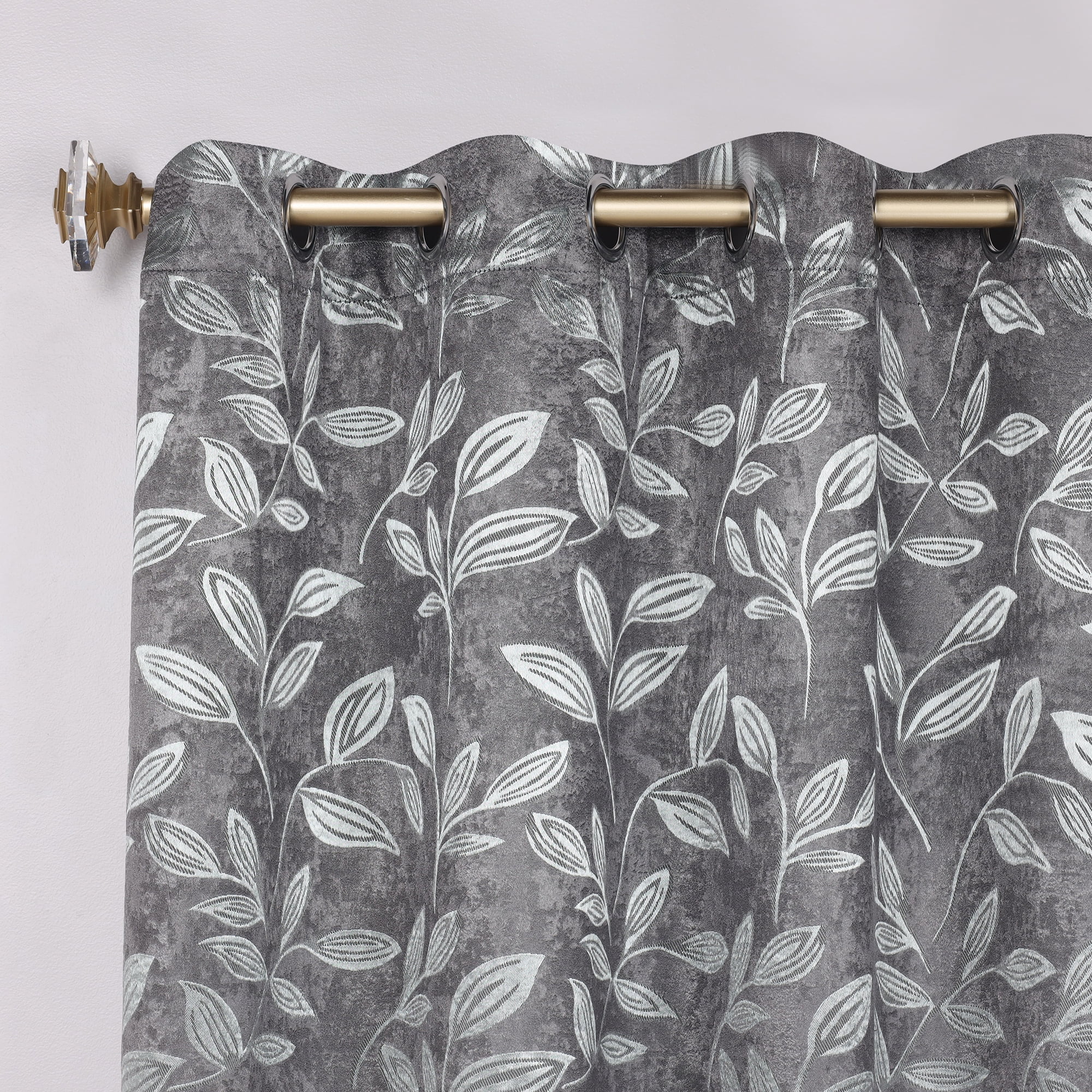 Superior Blackout Leaves Curtains Set of 2, Light Filtering Grommet Curtain Panel Set, Nickel Black, 70"W x 63"L
