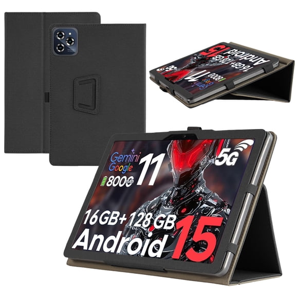 【RUIXH】for TABWEE W90/KINGRID W90 11 in Tablet Case Qukenk/TABURETO 11 in Android 15 Tablet Case Premium PU Leather Lightweight and Portable Built-in Stand and Pen Slot Design With Wrist Strap (Black