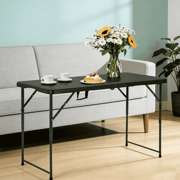 XF XINFENG 4ft Folding Table Plastic Portable Tables w/Handle for Events, Camping, Indoor & Outdoor Use,Black