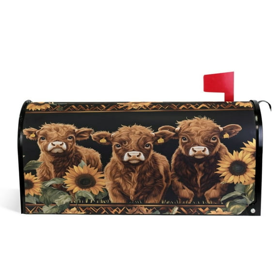 Ryvnso Mailbox Cover Highland Cow Sunflower Magnetic Mailbox Wrap Standard Size 21x18 Inch