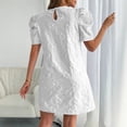 thumbnail image 4 of Lovzfmll Women's Sundress, Crew Neck Short Sleeve with Puff Sleeve & Texture, Casual Vacation Mini Dress White, M, 4 of 7