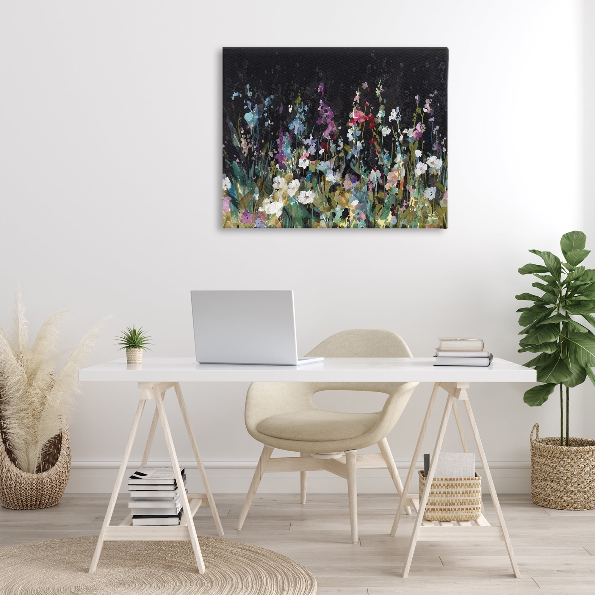 Stupell Industries Dark Garden Meadow Plants & Flowers Painting Wrapped Canvas Art Print Wall Art, 40 x 30