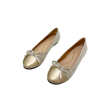 

Ymiytan Women Comfort Loafers Driving Non-slip Bow Boat Shoes Work Slip Resistant Flats Beige Gold 5.5