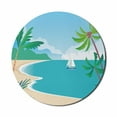 thumbnail image 1 of Graphic Beach Mouse Pad for Computers, Seascape Graphic of Cartoon Tropical Coast Palm Trees and Sailboat, Round Non-Slip Thick Rubber Modern Gaming Mousepad, 8" Round, Multicolor, by Ambesonne, 1 of 2