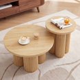 thumbnail image 6 of WIRRYTOR Round Coffee Table Set of 2, Modern Fluted Coffee Table and Side Table Set with Plum Base, Wood Living Room Accent Tables, Natural, 6 of 9