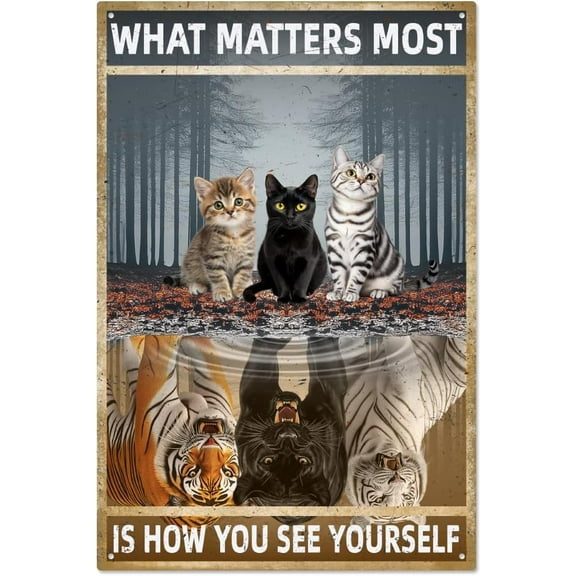 Cat Funny Metal Tin Sign What Matters Most is How You See Yourself Vintage Metal Sign Funny Cat Inspirational Sign Retro Poster Wall Art Plaques