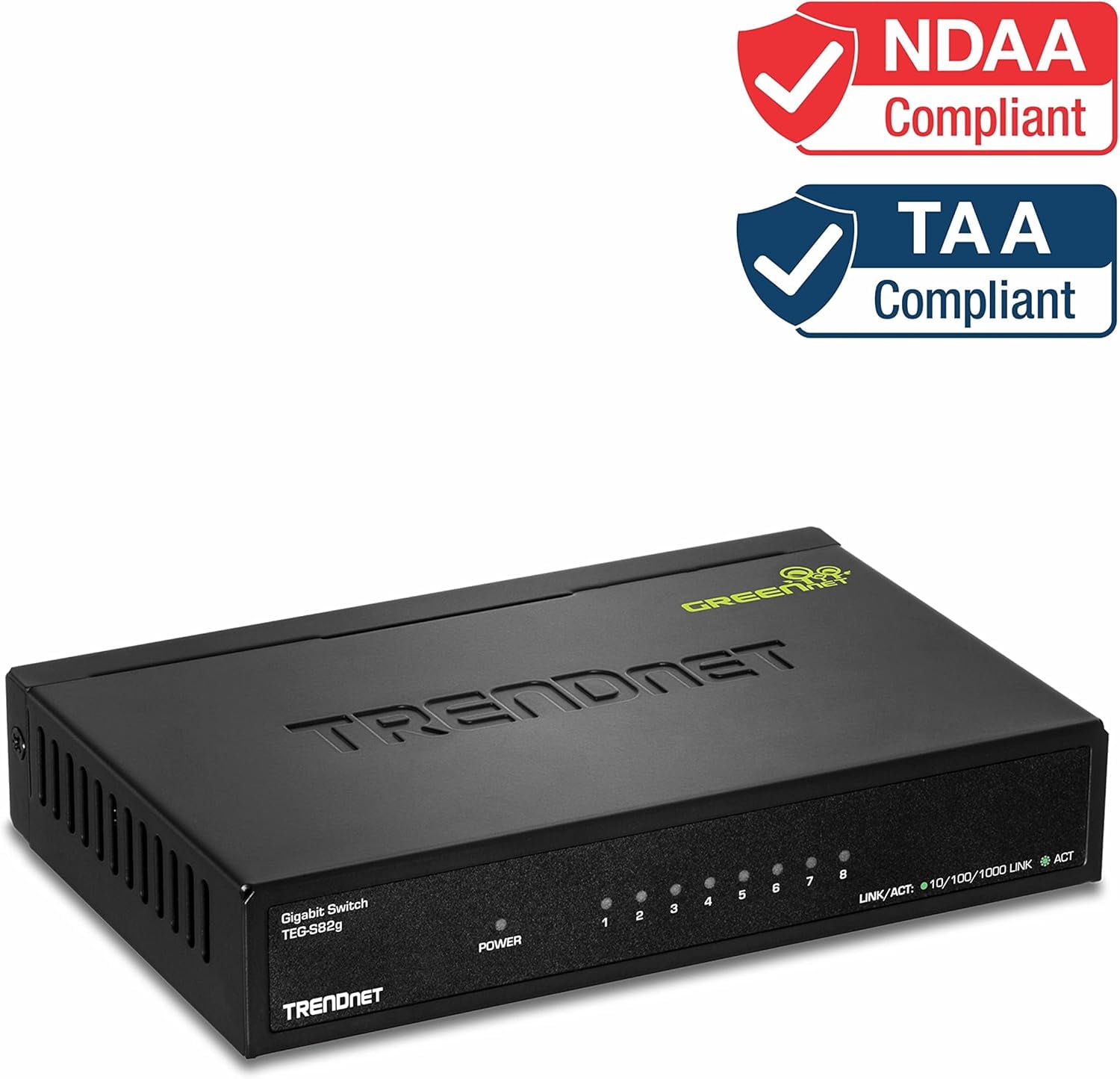 8-Port Gigabit GREENnet Switch, Ethernet Network Switch, TEG-S82G, 8 x 10-100-1000 Mbps Gigabit Ethernet Ports, Ethernet Splitter, 16 Gbps, Metal, Lifetime Protection, Black