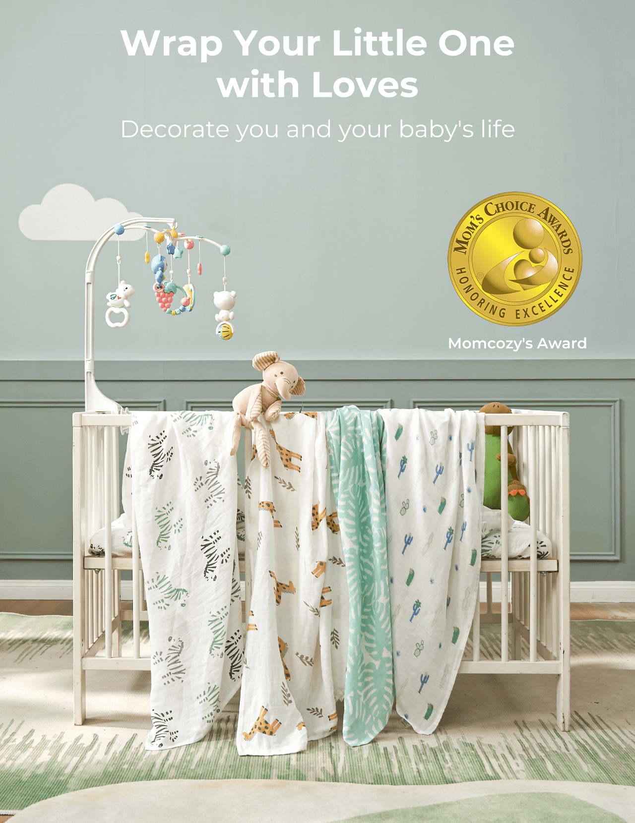 Momcozy Muslin Swaddle Blankets, 4 Pack, Breathable 2-Layer Gauze Large 47'' x 47'' Baby Swaddling Receiving Blanket for Newborn Boys Girls, Bravery